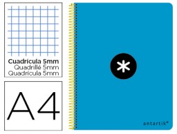 Cuaderno espiral Liderpapel Antartik A-4 tapa dura 80h 100g c/5mm. color azul